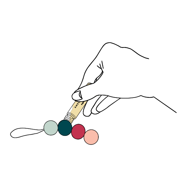 Illustration of a hand applying fragrance oil to the Smelly Balls air freshener.